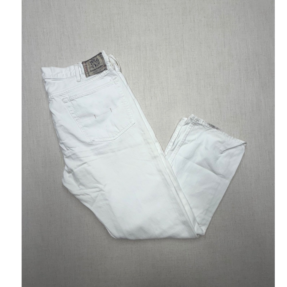 Polo Ralph Lauren RL White Jeans Mens 40x32 Straight Fit Cotton Pants